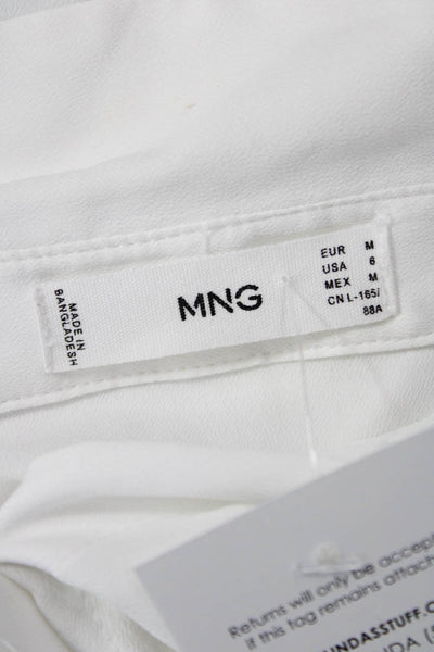 MNG Women Collared Button-Up Blouse White Long Sleeve Polyester Size M