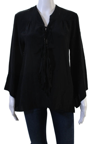 Lia Kes Women Tunic Blouse Black Long Sleeve 100% Cotton Boho Size M
