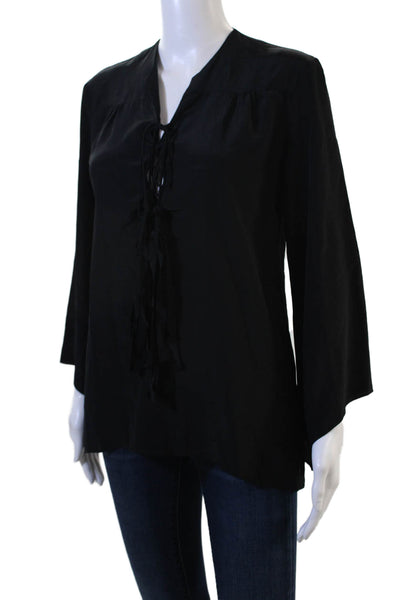 Lia Kes Women Tunic Blouse Black Long Sleeve 100% Cotton Boho Size M