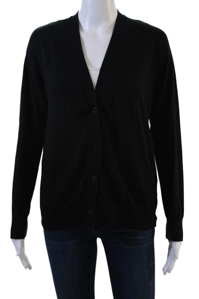 Quince Unisex Cardigan Black V-Neck Button Organic Cotton Blend Size M