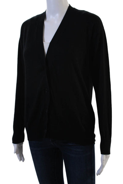 Quince Unisex Cardigan Black V-Neck Button Organic Cotton Blend Size M