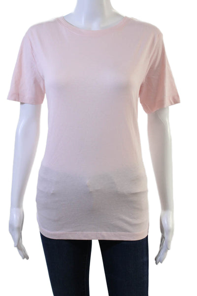 MNG Women Basic Pink Solid Cotton Crew Neck Short Sleeve T-Shirt Size L
