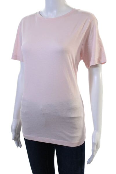 MNG Women Basic Pink Solid Cotton Crew Neck Short Sleeve T-Shirt Size L