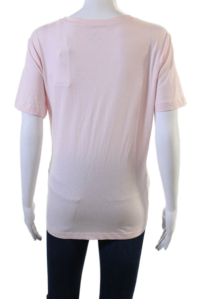 MNG Women Basic Pink Solid Cotton Crew Neck Short Sleeve T-Shirt Size L