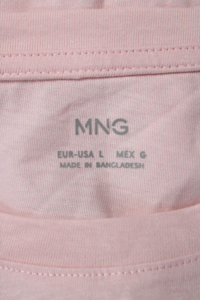 MNG Women Basic Pink Solid Cotton Crew Neck Short Sleeve T-Shirt Size L