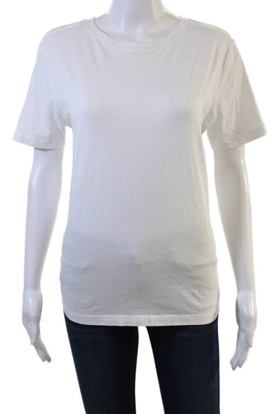 MNG Women Basic White Cotton Crew Neck Short Sleeve T-Shirt Size L