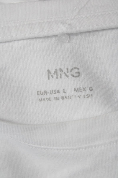 MNG Women Basic White Cotton Crew Neck Short Sleeve T-Shirt Size L