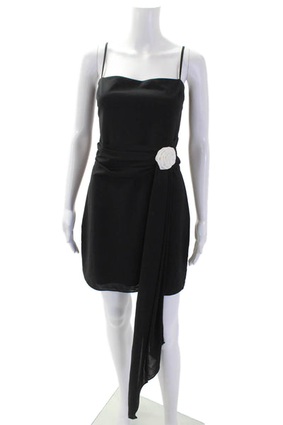 Amanda Uprichard Women Black Mini Slip Dress Square Neck Zip Size L