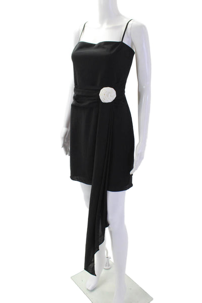 Amanda Uprichard Women Black Mini Slip Dress Square Neck Zip Size L