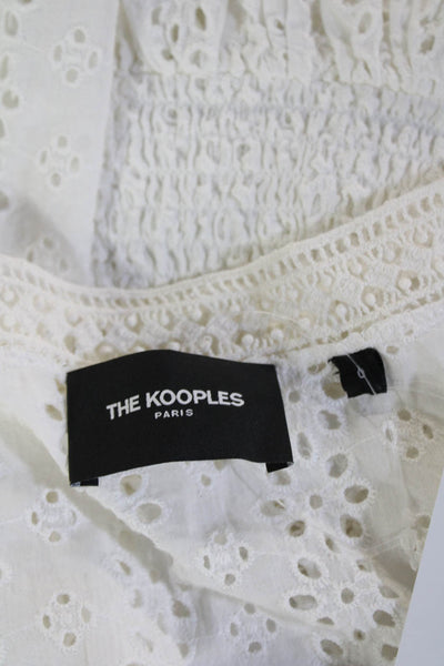 The Kooples Women White Cotton V-Neck Boho Long Sleeve Blouse Size 0