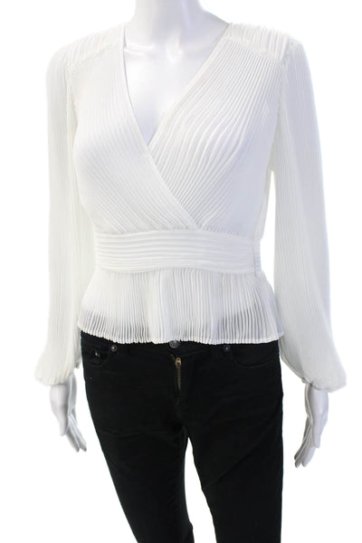 The Kooples Women Blouse White V-Neck Long Sleeve Polyester Size 1