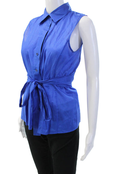 Theory Womens Blue Cotton Collared Sleeveless Button-Up Blouse Size S