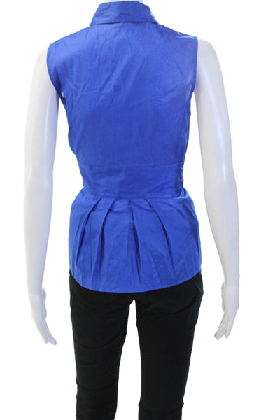 Theory Womens Blue Cotton Collared Sleeveless Button-Up Blouse Size S