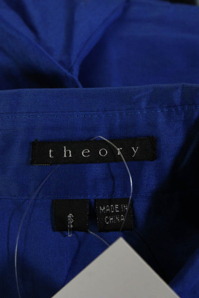 Theory Womens Blue Cotton Collared Sleeveless Button-Up Blouse Size S