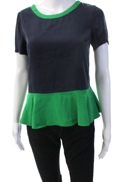 Marc By Marc Jacobs Womens Dark Blue Silk Blouse Short Sleeve Round Neck Size 2