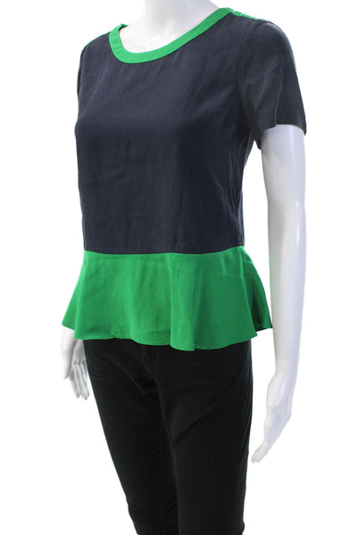 Marc By Marc Jacobs Womens Dark Blue Silk Blouse Short Sleeve Round Neck Size 2