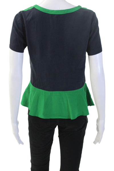 Marc By Marc Jacobs Womens Dark Blue Silk Blouse Short Sleeve Round Neck Size 2