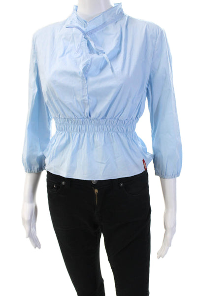 Miss Sixty Women Light Blue Mock Neck 3/4 Sleeve Blouse 90s Size S