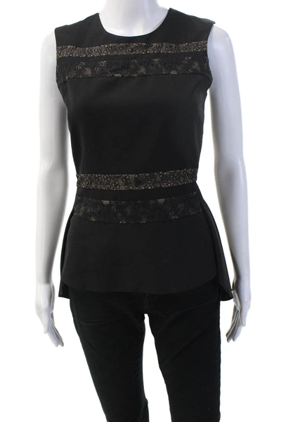 BCBG Max Azria Women Black Sleeveless Blouse Round Neck Zip Size 2XS
