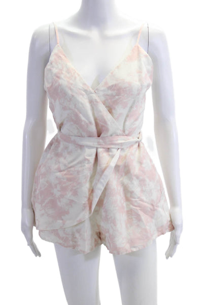 TJD Womens Pink Tie Dye Romper V Neck Sleeveless Linen Rayon Blend Size S