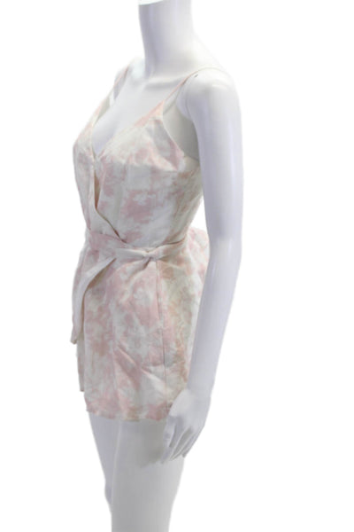 TJD Womens Pink Tie Dye Romper V Neck Sleeveless Linen Rayon Blend Size S