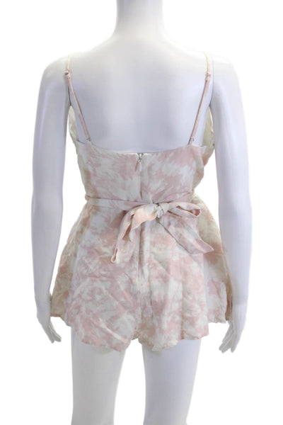 TJD Womens Pink Tie Dye Romper V Neck Sleeveless Linen Rayon Blend Size S