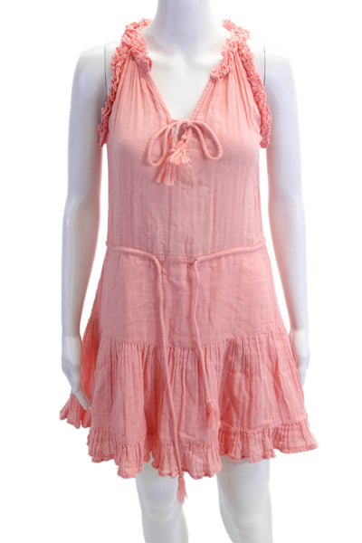 Sundays Womens Pink Mini Sundress V Neck Sleeveless Drawstring Size 1