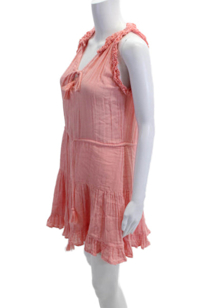 Sundays Womens Pink Mini Sundress V Neck Sleeveless Drawstring Size 1