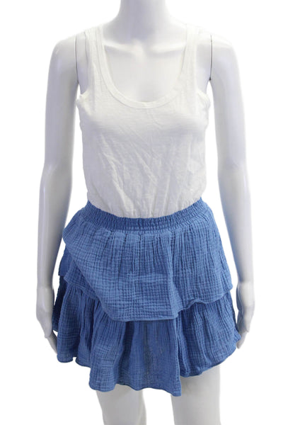 Drew Womens Peasant Mini Skirt Blue Cotton Modal Solid Size XS