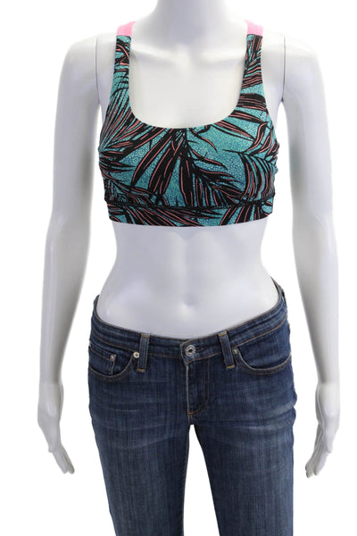 Lululemon Womens Strappy Back Leaf Printed Spotrs Bra Blue Black Pink Size 6