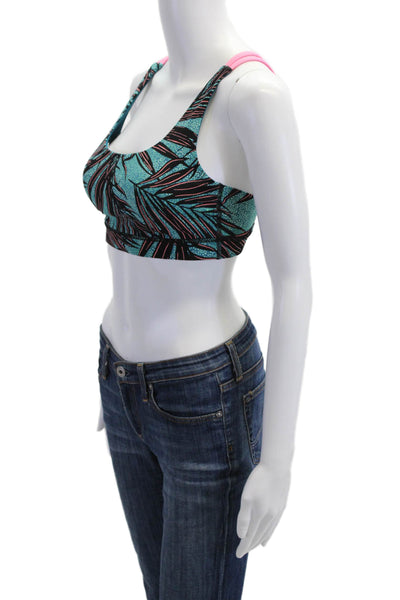 Lululemon Womens Strappy Back Leaf Printed Spotrs Bra Blue Black Pink Size 6