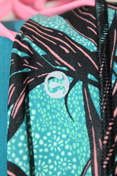 Lululemon Womens Strappy Back Leaf Printed Spotrs Bra Blue Black Pink Size 6