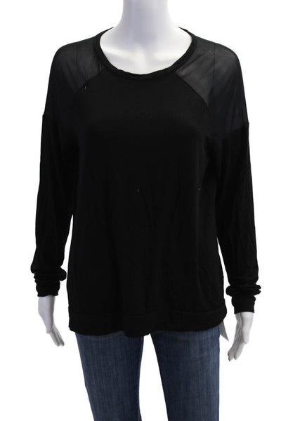 PJ Salvage Womens Long Sleeve Scoop Neck Mesh Trim Pajama Shirt Black Small