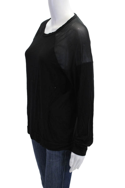 PJ Salvage Womens Long Sleeve Scoop Neck Mesh Trim Pajama Shirt Black Small