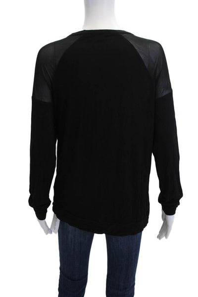 PJ Salvage Womens Long Sleeve Scoop Neck Mesh Trim Pajama Shirt Black Small