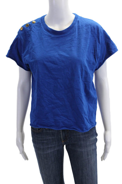 Nation LTD Womens Cropped Cotton T-Shirt Blue Crew Neck Short Sleeve Size XS