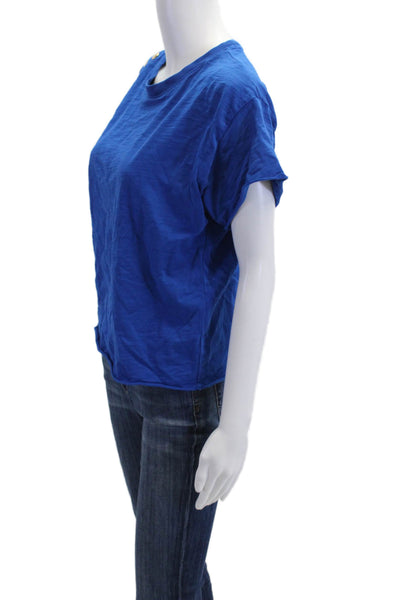 Nation LTD Womens Cropped Cotton T-Shirt Blue Crew Neck Short Sleeve Size XS