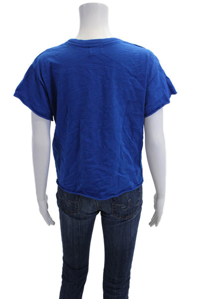 Nation LTD Womens Cropped Cotton T-Shirt Blue Crew Neck Short Sleeve Size XS