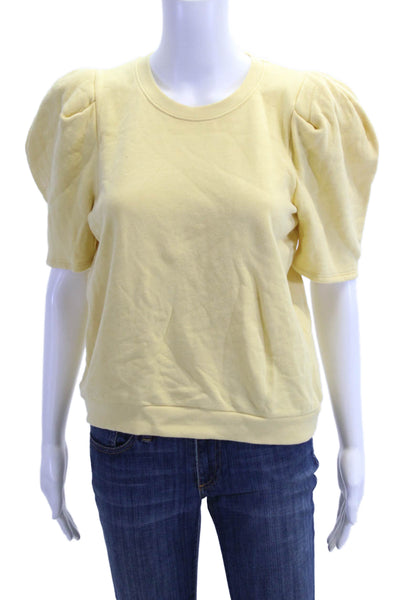 Nation LTD Womens Pullover Sweatshirt Yellow Cotton Crewneck Short Sleeve Size S