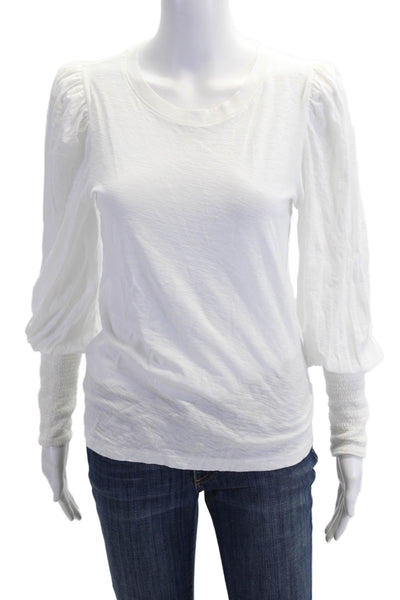 Nation LTD Women Basic White Pima Cotton Crew Neck Long Sleeve T-Shirt Size S