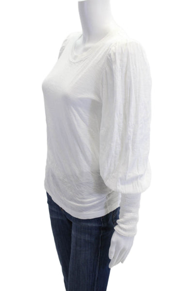 Nation LTD Women Basic White Pima Cotton Crew Neck Long Sleeve T-Shirt Size S