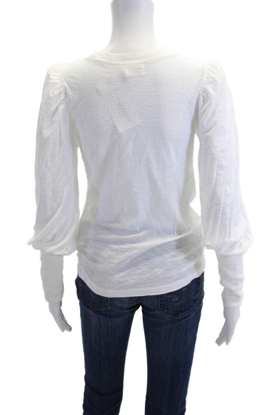 Nation LTD Women Basic White Pima Cotton Crew Neck Long Sleeve T-Shirt Size S