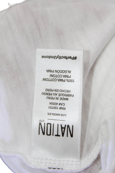 Nation LTD Women Basic White Pima Cotton Crew Neck Long Sleeve T-Shirt Size S