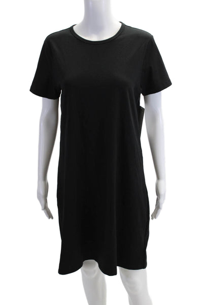 Athleta Women Black T-Shirt Dress Short Sleeve Midi Cotton Stretch Size XL
