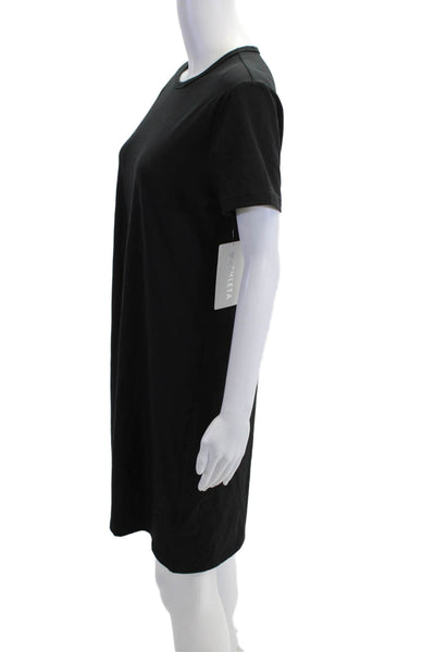 Athleta Women Black T-Shirt Dress Short Sleeve Midi Cotton Stretch Size XL