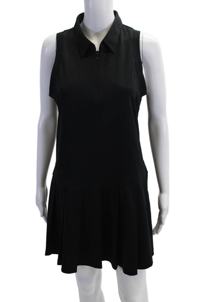 Calvin Klein Women Shirt Dress Black Collared Zip Knee Length Size L