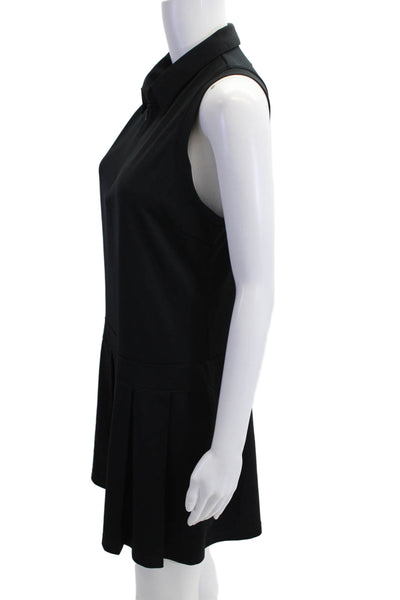 Calvin Klein Women Shirt Dress Black Collared Zip Knee Length Size L