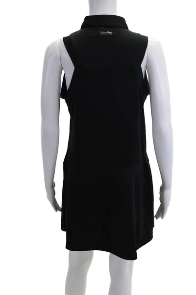 Calvin Klein Women Shirt Dress Black Collared Zip Knee Length Size L