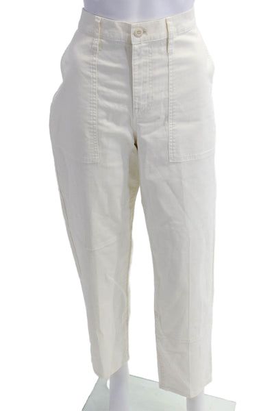 J Crew Women Cropped Cargo Pants White Button Size 31