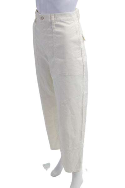 J Crew Women Cropped Cargo Pants White Button Size 31